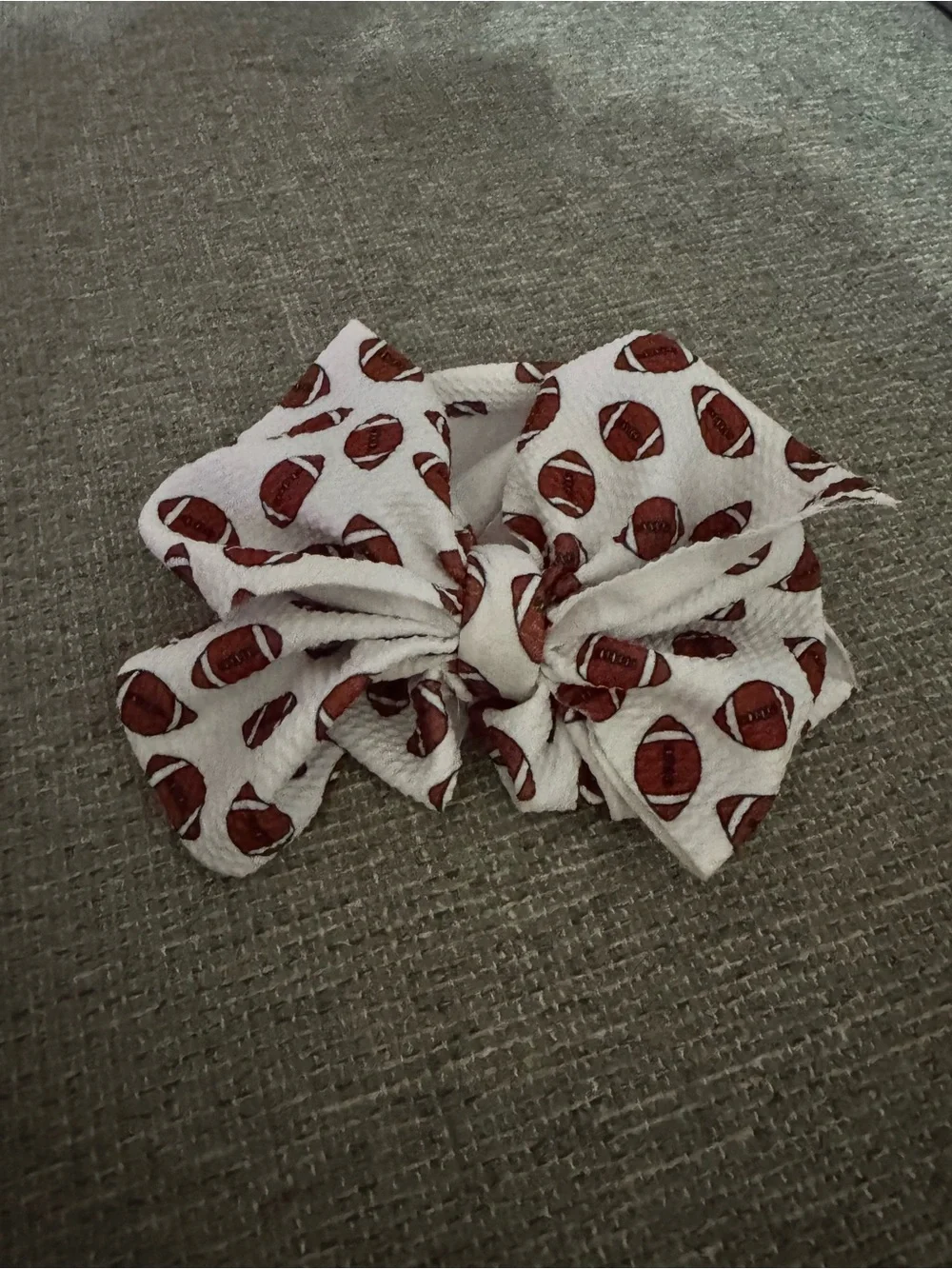 White Football Print Hair Bow